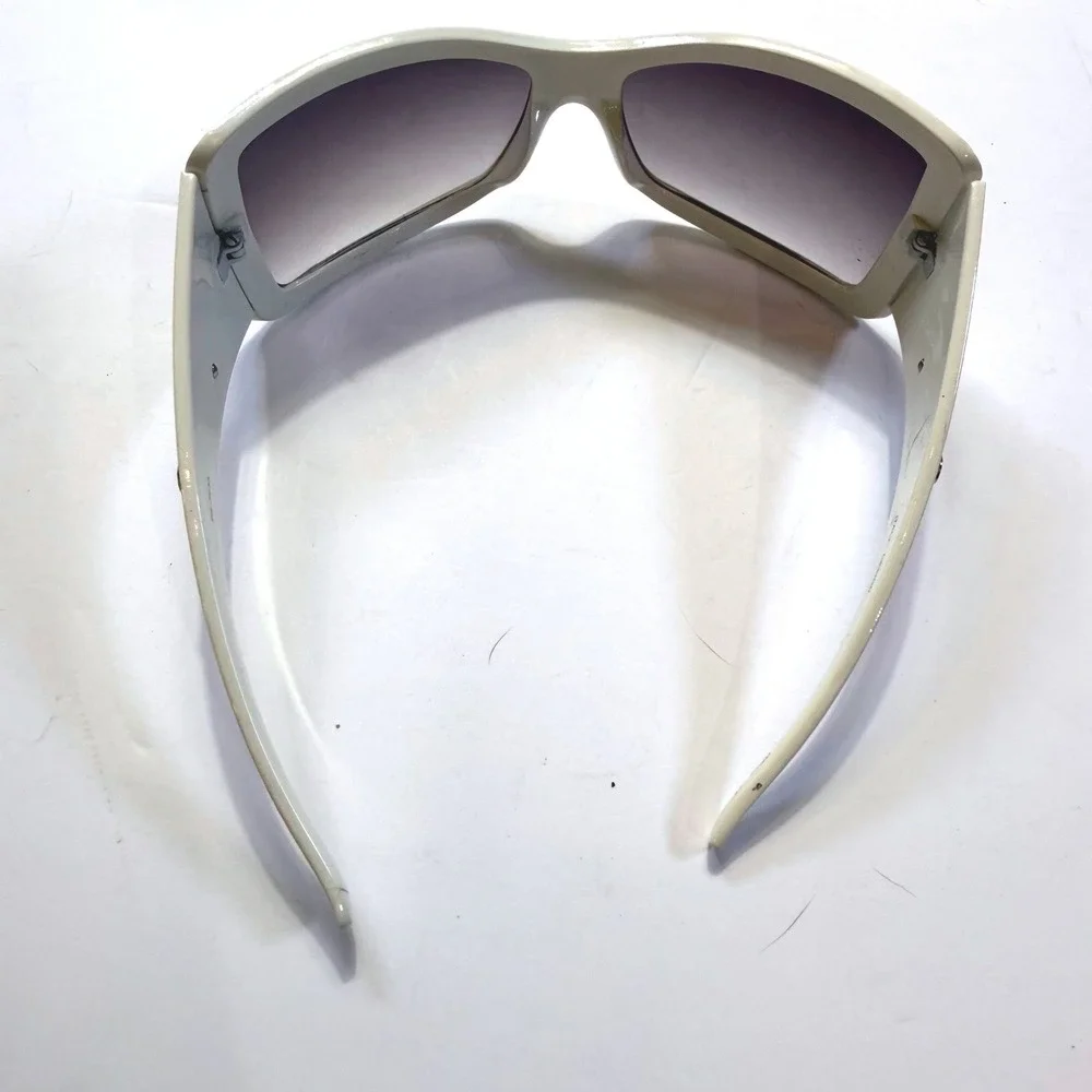 Italy Design White Shield Sunglasses Rhinestone Floral Detail  Wrap Around